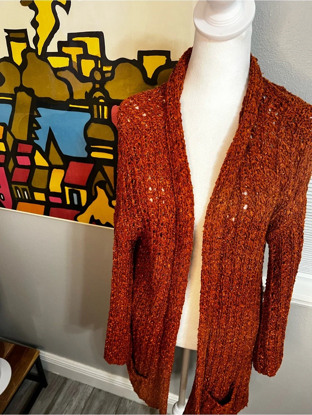 Pedro del Hierro Large Golden Orange Knit Cardigan Sweater Long Sleeve - Picture 8 of 13